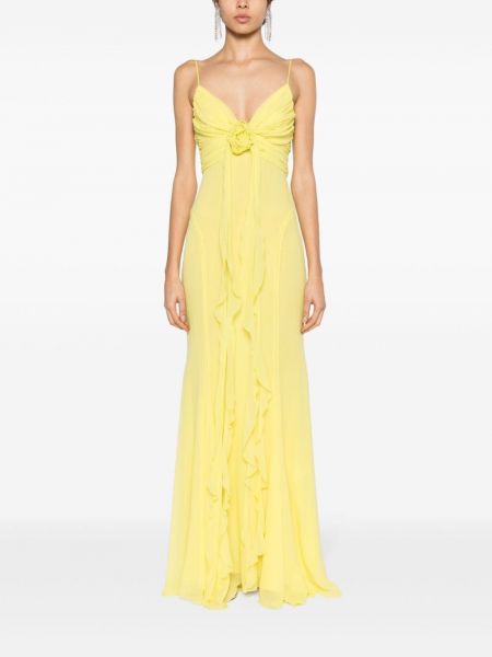 Jedwabna sukienka długa w kwiatki Blumarine żółta