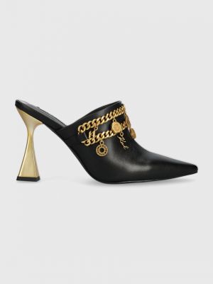 Kožené pantofle na podpatku Karl Lagerfeld černé