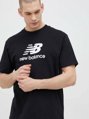 Памучна тениска с дълъг ръкав с принт New Balance черно