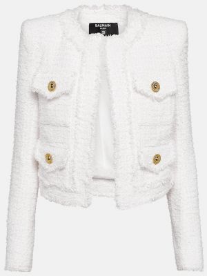 Твидовый пиджак Balmain белый