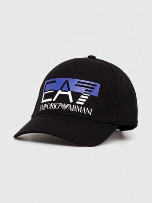 Памучна шапка с козирки с принт Ea7 Emporio Armani черно
