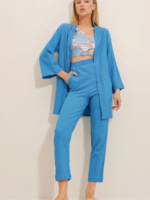 Kalhoty s šálovým límcem Trend Alaçatı Stili modré