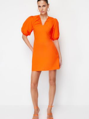 Pletené mini šaty s výstřihem do v Trendyol oranžové
