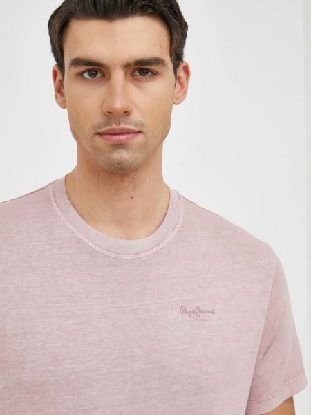 Меланж памучна тениска с дълъг ръкав Pepe Jeans розово