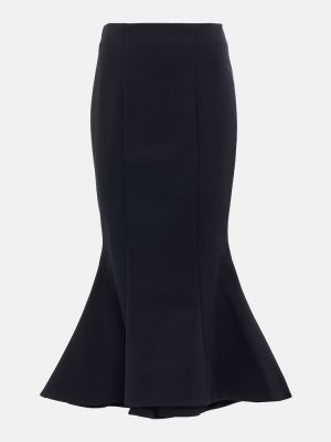 Jupe mi-longue taille haute en coton Balmain noir