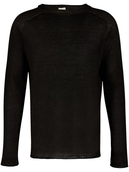 Ленен пуловер с кръгло деколте 120% Lino черно
