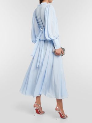 Jedwabna sukienka midi drapowana Costarellos niebieska