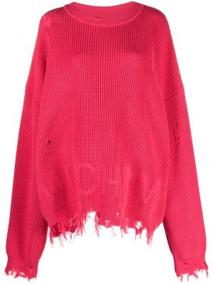 Едноцветен пуловер с разкъсвания Monochrome розово