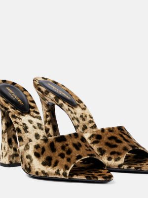 Papuci tip mules de catifea cu imagine cu model leopard Saint Laurent