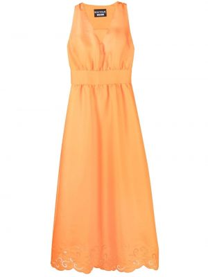 Bavlněné midi šaty bez rukávů s výstřihem do v Boutique Moschino - oranžová
