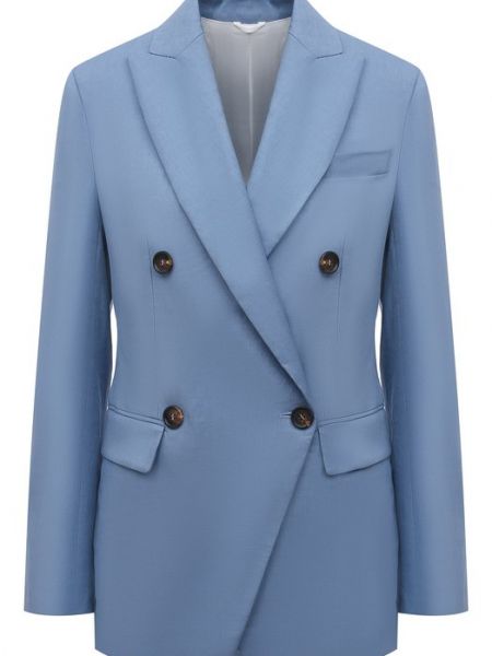 Хлопковый льняной пиджак Brunello Cucinelli голубой