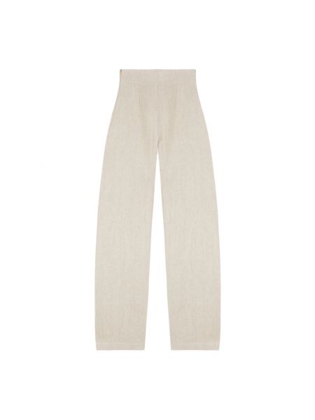 Pantalones rectos de lino de cachemir con estampado de cachemira Cortana beige