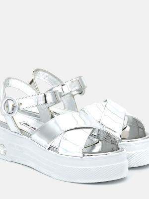 Sandale din piele cu platformă Miu Miu argintiu