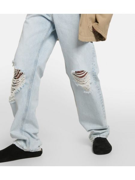 Obnosené džínsy s rovným strihom The Row modrá