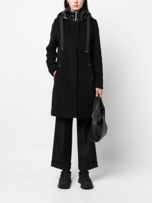 Vlněný kabát z alpaky s kapucí Herno černý