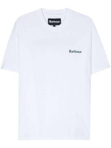 Bavlnené tričko s potlačou Barbour biela
