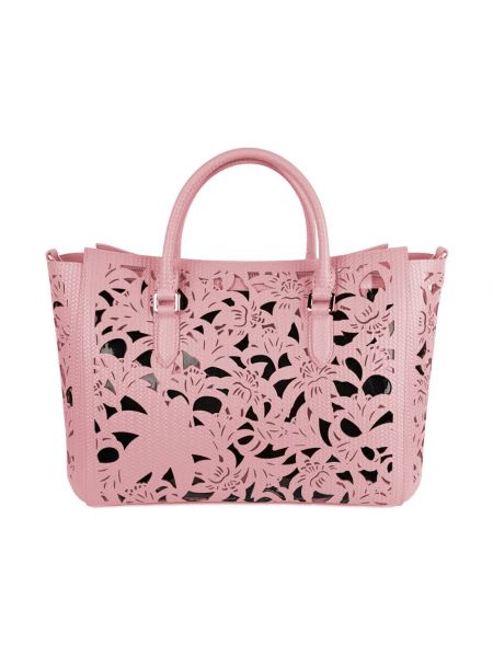 Bolso shopper de cuero de flores Baldinini rosa