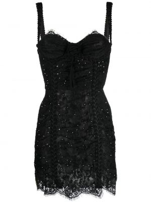 Κοκτέιλ φόρεμα με δαντέλα Alessandra Rich μαύρο