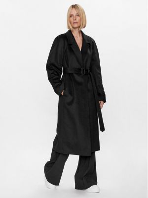 Laza szabású gyapjú kabát Calvin Klein fekete