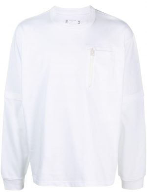 Памучна тениска с цип с джобове Sacai бяло