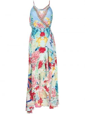 Květinové hedvábné šaty s potiskem Camilla Modré