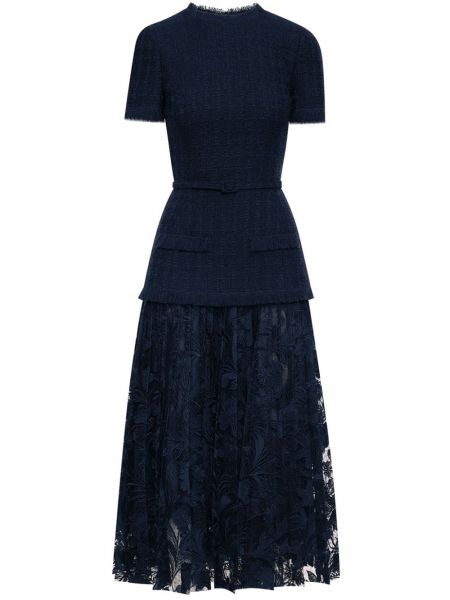 Sukienka koktajlowa tweedowa koronkowa Oscar De La Renta niebieska