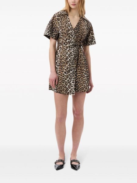 Raštuotas įvyniojama suknelė leopardinis Ganni ruda
