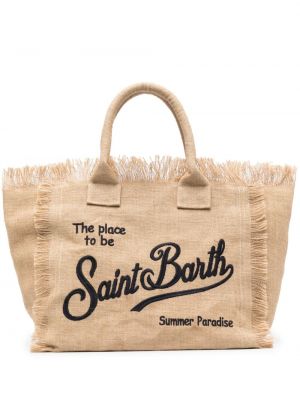 Shopper kabelka s výšivkou Mc2 Saint Barth béžová