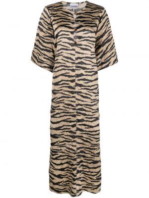 Sukienka długa z nadrukiem w tygrysie prążki Ganni