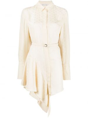 Asymetrické šaty s volány Off-white bílé