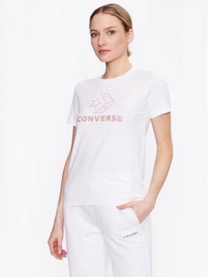 Květinové slim fit tričko s hvězdami Converse bílé