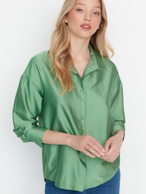 Satynowa koszula oversize Trendyol zielona