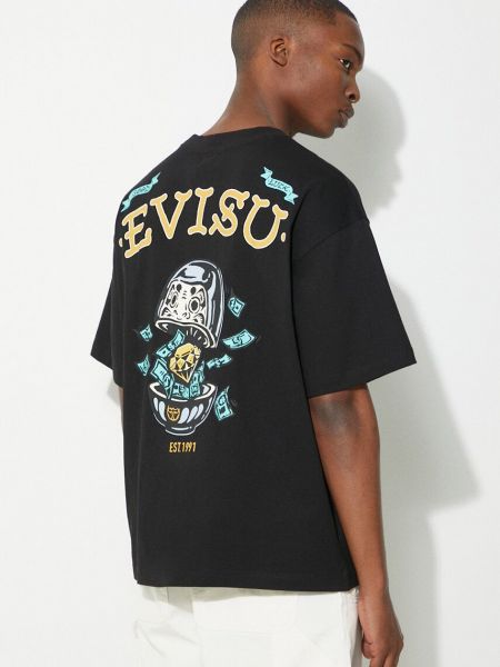 Bavlněné tričko s potiskem Evisu černé
