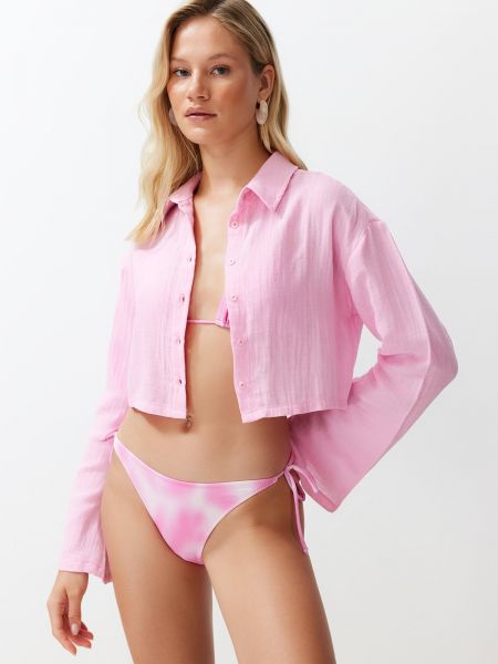 Плетена риза от муселин Trendyol розово