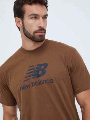 Pamut póló New Balance barna