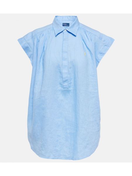 Lininis polo marškinėliai Polo Ralph Lauren mėlyna