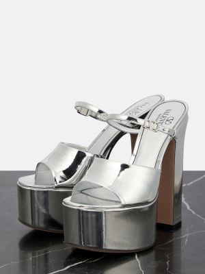 Papuci tip mules din piele cu platformă de lac Valentino Garavani argintiu
