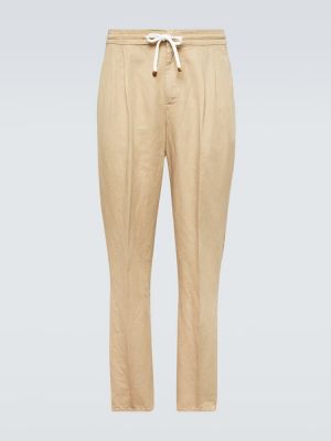 Pantaloni chino di lino di cotone Brunello Cucinelli beige