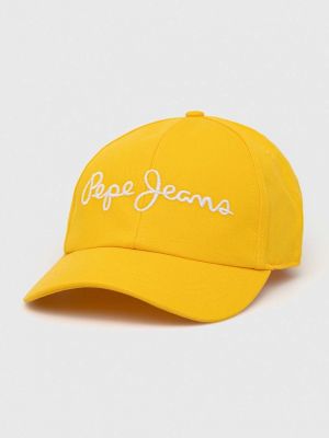 Памучна шапка с козирки с апликация Pepe Jeans жълто