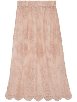 Różowa spódnica midi koronkowa Gucci