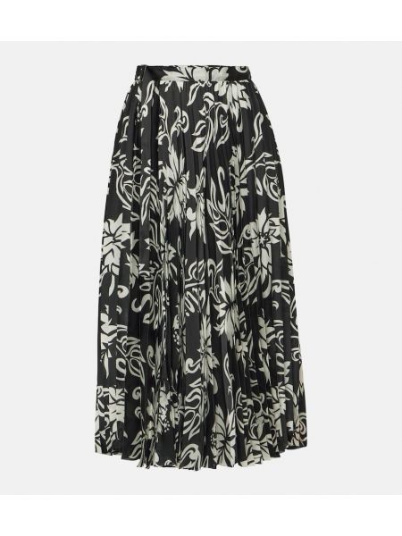 Plisovaná kvetinová midi sukňa Sacai čierna