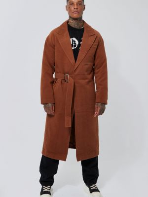 Шерстяное длинное пальто с пряжкой Boohoo
