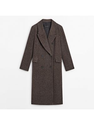 Шерстяное пальто в елочку Massimo Dutti черное