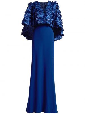 Krepp virágos estélyi ruha Tadashi Shoji kék