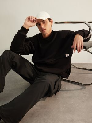 Relaxed fit fliso džemperis su stovinčia apykakle oversize Trendyol juoda
