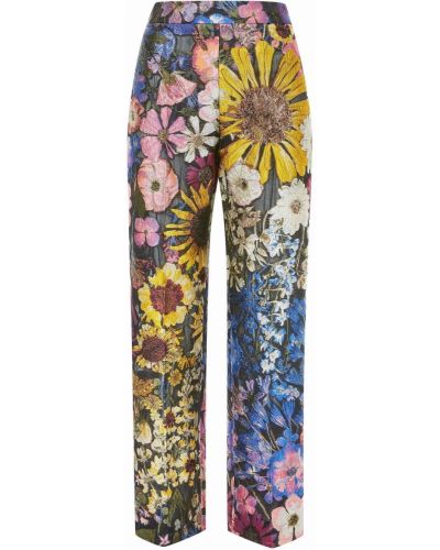 Pantalones rectos de flores con estampado Oscar De La Renta negro