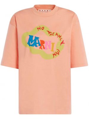 Памучна тениска с принт Marni оранжево