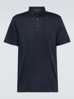 Памучна поло тениска Giorgio Armani синьо
