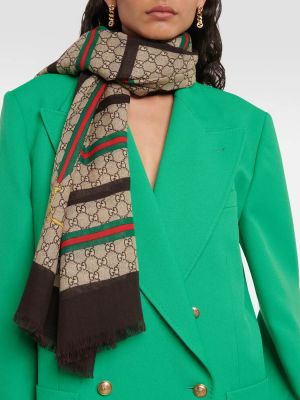 Шелковый шерстяной шарф Gucci коричневый