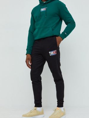 Tommy Jeans pamut melegítőnadrág fekete, férfi, nyomott mintás